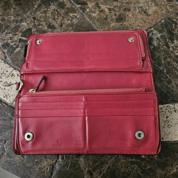 Gucci Shima Shiny Micro Gucci Wallet Round Zipper Red Pink - Picture 8 of 10